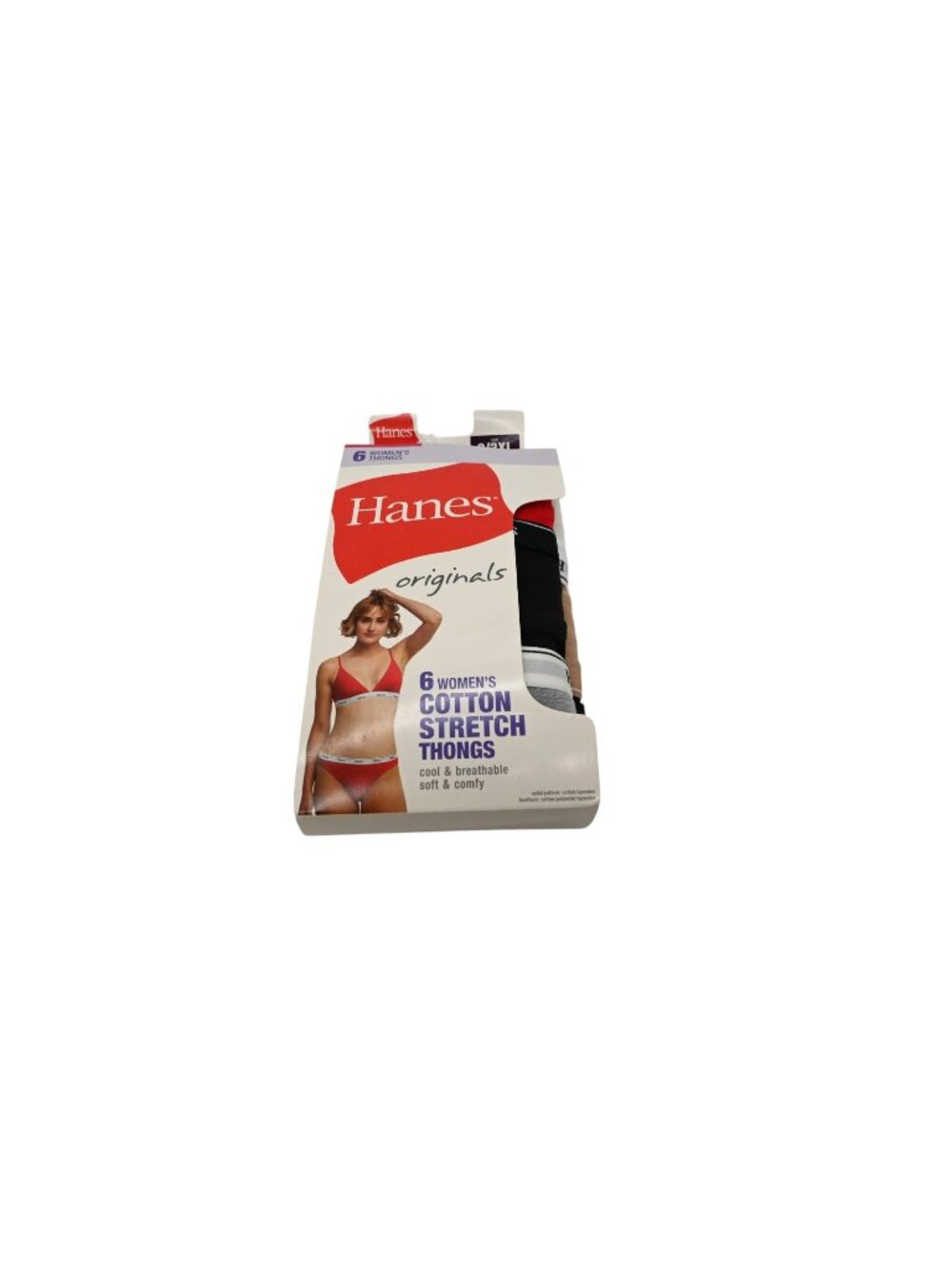 NIP Hanes Originals 6 Pack Cotton Stretch Thongs Sz 9/2XL Red Black White Basics